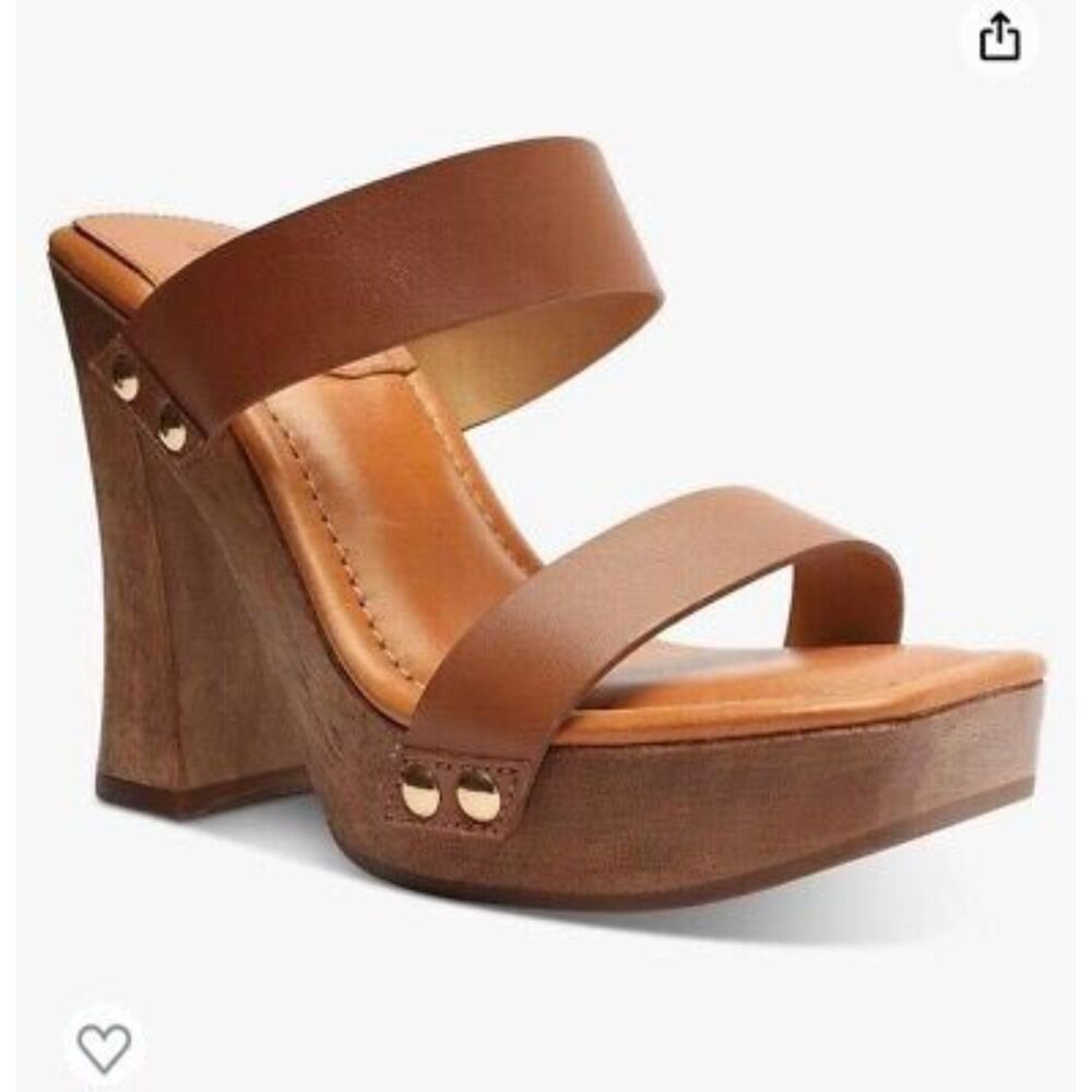 SCHUTZ Brown Leather Platform Wedge Sandals